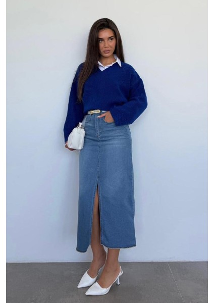 Saks V Yaka Triko Kadın Kazak MG2501 modelleri