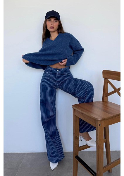 Indigo V Yaka Triko Kadın Kazak MG2501 indirimleri