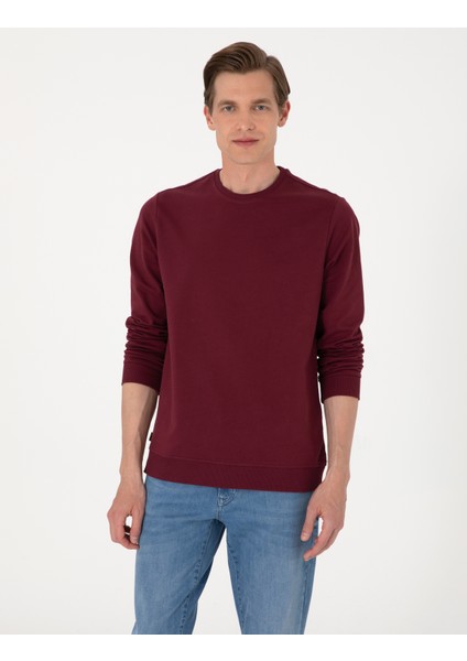 Erkek Bordo 2 Iplik Regular Fit Bisiklet Yaka Basic Sweatshirt 50314054-VR014