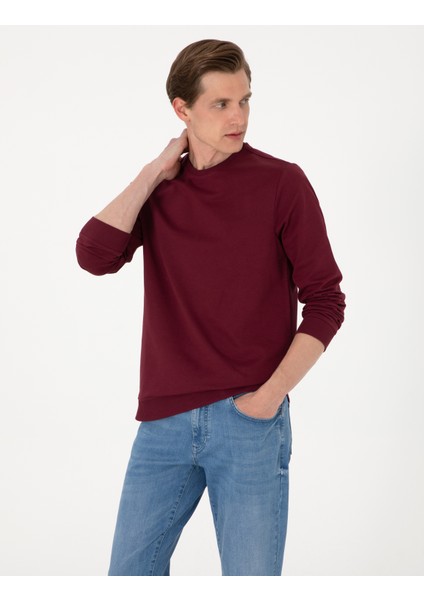 Erkek Bordo 2 Iplik Regular Fit Bisiklet Yaka Basic Sweatshirt 50314054-VR014 modelleri