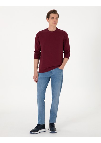 Erkek Bordo 2 Iplik Regular Fit Bisiklet Yaka Basic Sweatshirt 50314054-VR014 fırsatları