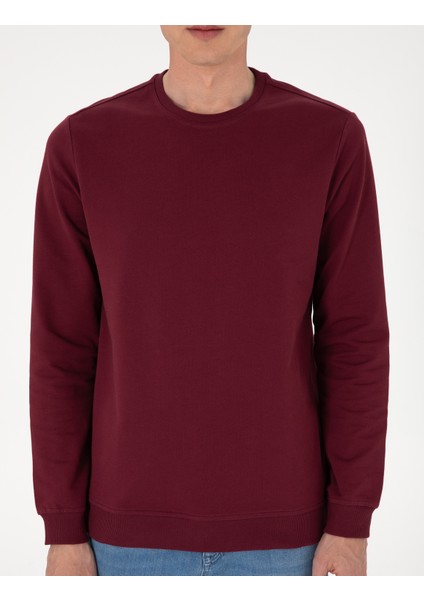 Erkek Bordo 2 Iplik Regular Fit Bisiklet Yaka Basic Sweatshirt 50314054-VR014