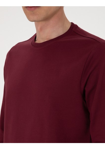 Erkek Bordo 2 Iplik Regular Fit Bisiklet Yaka Basic Sweatshirt 50314054-VR014