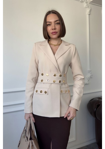 Çıtçıtlı Premium Blazer Ceket- Taş