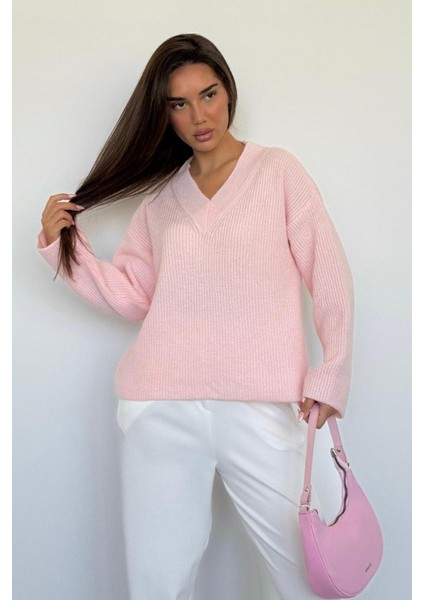 Pembe V Yaka Triko Kadın Kazak MG2501 fiyatları