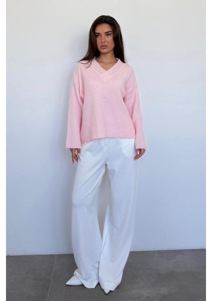 Pembe V Yaka Triko Kadın Kazak MG2501 indirimleri