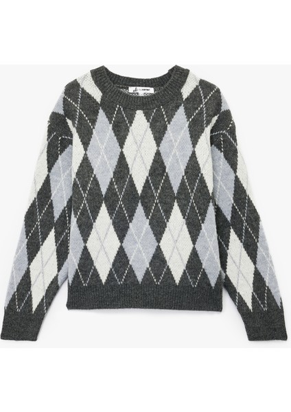 Uzun Kollu Bisiklet Yaka Baklava Desenli Triko Kazak modelleri