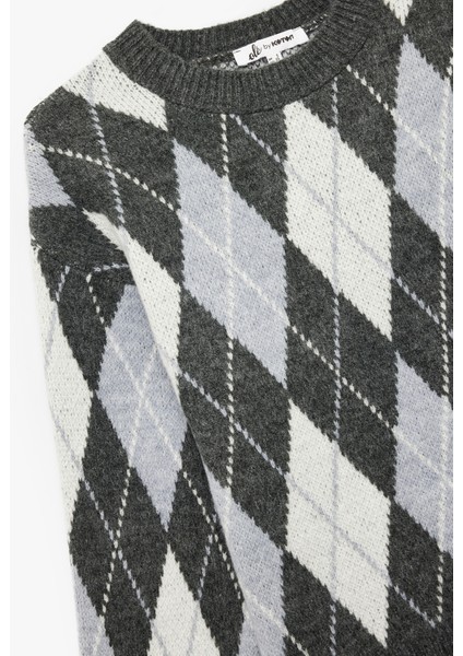 Uzun Kollu Bisiklet Yaka Baklava Desenli Triko Kazak indirimleri