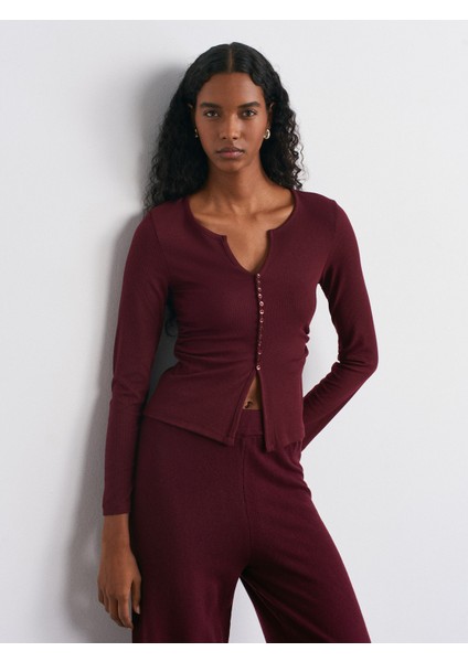 31548 Düğme Detaylı Büzgülü Top-Koyu Bordo modelleri