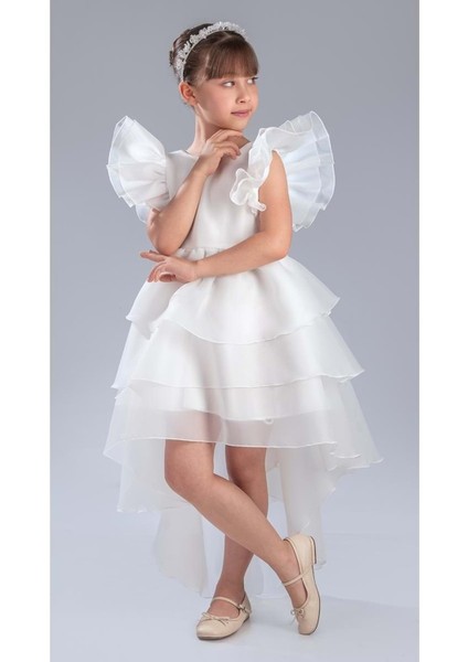 Kız Çocuk Kuyruklu , Taçlı Vragia Abiye Elbise M00745