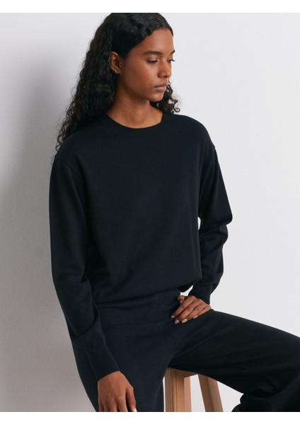 10633 Bisiklet Yaka Yünlü Basic Triko Kazak-Siyah