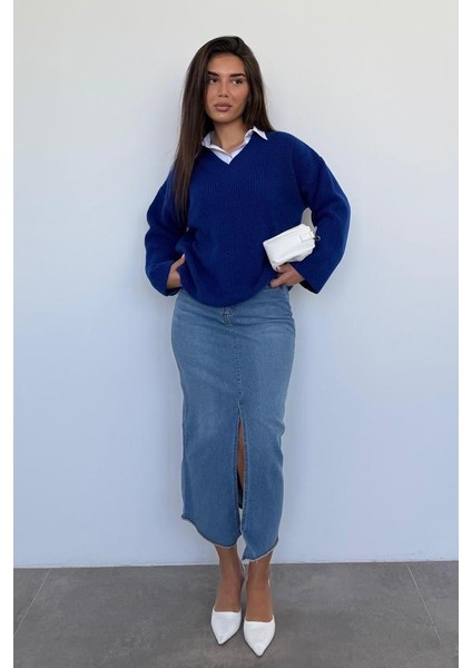 Saks V Yaka Triko Kadın Kazak MG2501 fiyatları