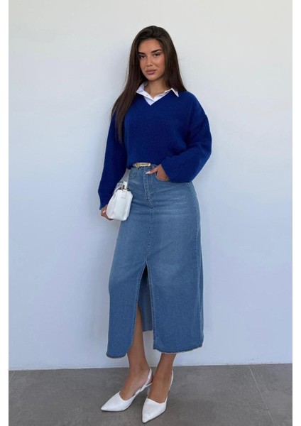 Saks V Yaka Triko Kadın Kazak MG2501 fırsatları