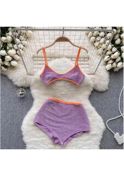 Mor Parlak Bikini, Yüksek Bel Bikini, Mor Yüksek Bel Bikini