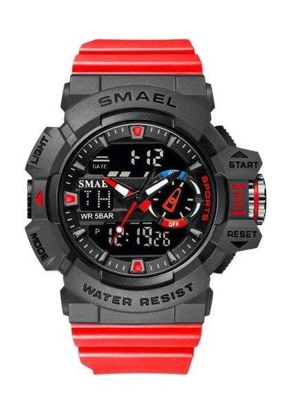 Askeri Saatler Erkekler Spor Izle Su Geçirmez Kol Saati Kronometre Alarm LED Işık Dijital Saatler Erkek Büyük Arama Saati | Kuvars Saatler (Kırmızı) (Yurt Dışından)