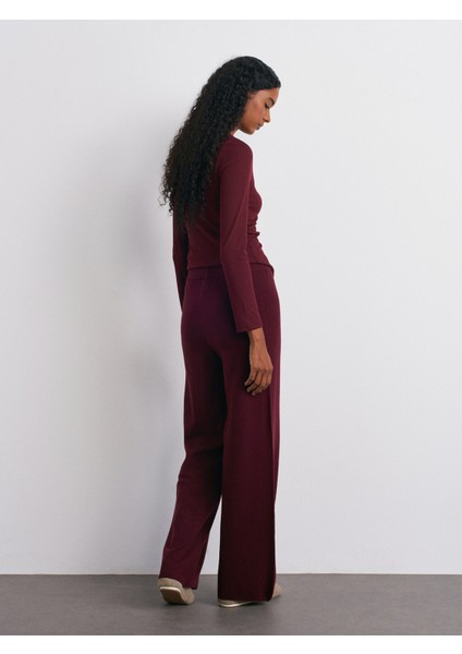 70163 Beli Lastikli Yünlü Triko Pantolon-Bordo M. fiyatları