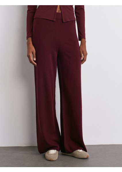 70163 Beli Lastikli Yünlü Triko Pantolon-Bordo M. indirimleri