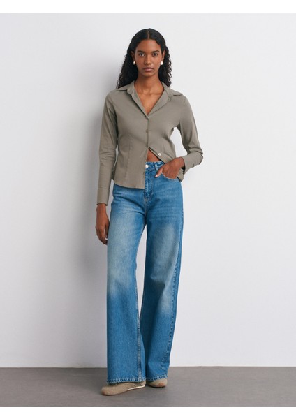 72037 Kendinden Tintli Geniş Denim Pantolon-Tint