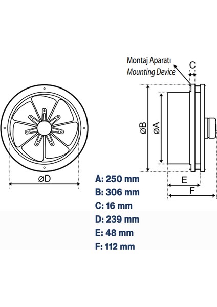 Baca Tipi Aspiratör Sessiz 250 mm Havalandırma Fan Ev ve Sanayi Tipi Güçlü Hava Emişli Koku Giderici fiyatları