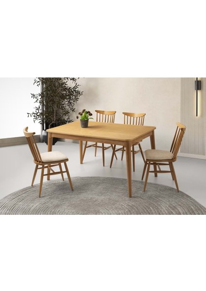 Mobilgen Naturel 4 Adet Diva Sandalye 140+30 Açılabilir Fidan Masa Takımı