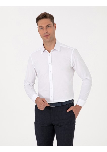 Erkek Beyaz Regular Fit Uzun Kollu Gömlek 50312180-VR013