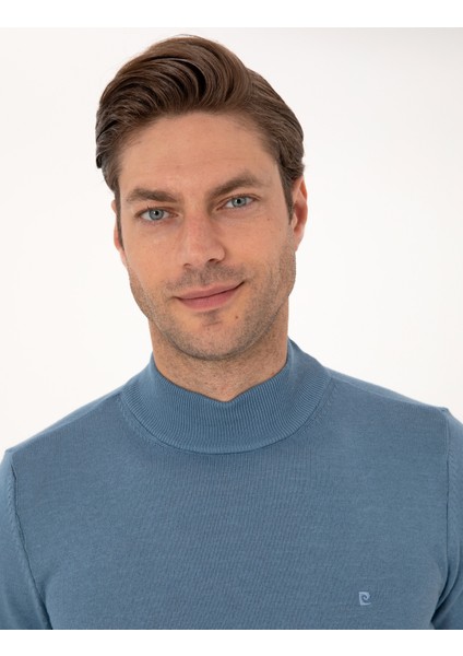 Erkek Mavi Slim Fit Yarım Balıkçı Yaka Basic Triko Kazak 50314176-VR036 fiyatları