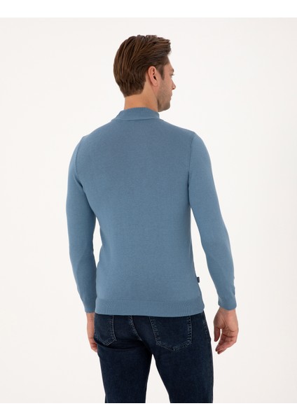 Erkek Mavi Slim Fit Yarım Balıkçı Yaka Basic Triko Kazak 50314176-VR036 indirimleri