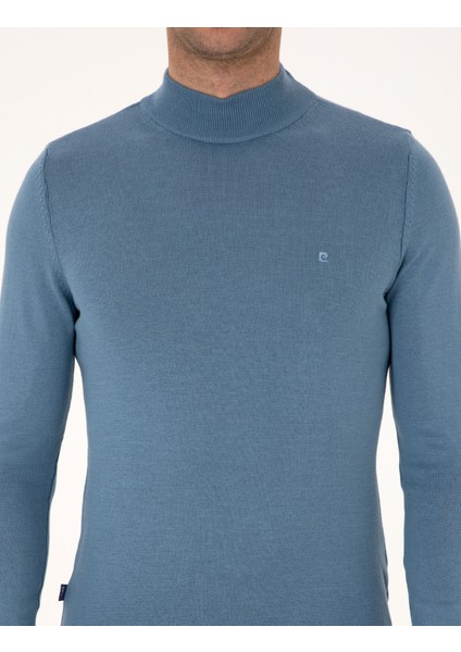 Erkek Mavi Slim Fit Yarım Balıkçı Yaka Basic Triko Kazak 50314176-VR036