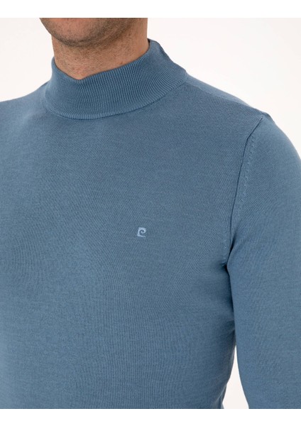 Erkek Mavi Slim Fit Yarım Balıkçı Yaka Basic Triko Kazak 50314176-VR036