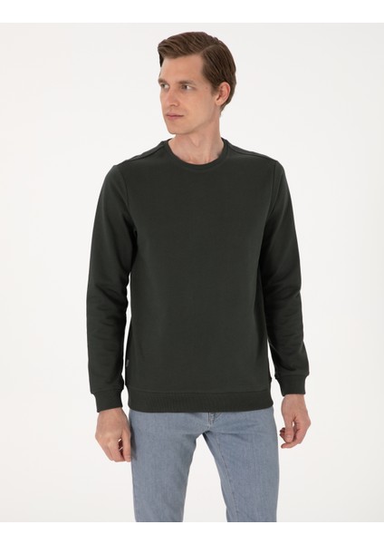 Erkek Koyu Yeşil 2 Iplik Regular Fit Bisiklet Yaka Basic Sweatshirt 50314054-VR079 modelleri