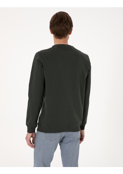 Erkek Koyu Yeşil 2 Iplik Regular Fit Bisiklet Yaka Basic Sweatshirt 50314054-VR079 indirimleri