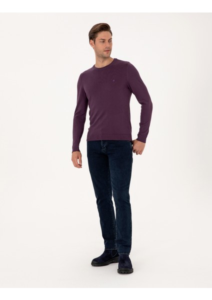 Erkek Mor Slim Fit Bisiklet Yaka Basic Triko Kazak 50314192-VR038 fırsatları