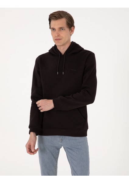 Erkek Koyu Kahverengi 2 Iplik Regular Fit Içi Polarlı Kapüşonlu Basic Sweatshirt 50314055-VR084 modelleri