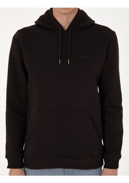 Erkek Koyu Kahverengi 2 Iplik Regular Fit Içi Polarlı Kapüşonlu Basic Sweatshirt 50314055-VR084