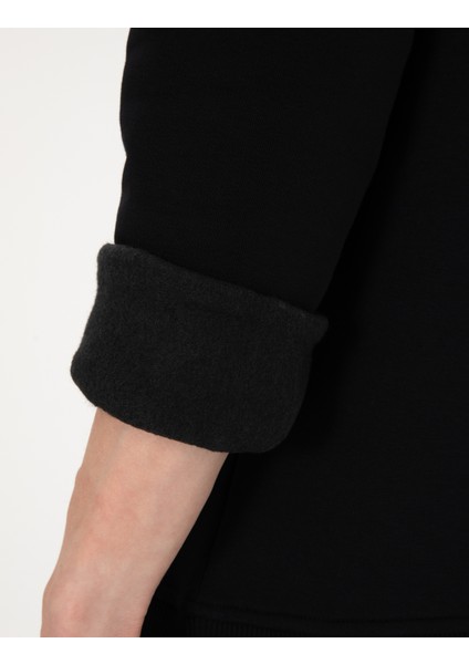 Erkek Siyah 2 Iplik Regular Fit Içi Polarlı Kapüşonlu Basic Sweatshirt 50314055-VR046