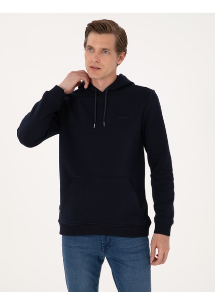 Erkek Lacivert 2 Iplik Regular Fit Içi Polarlı Kapüşonlu Basic Sweatshirt 50314055-VR033