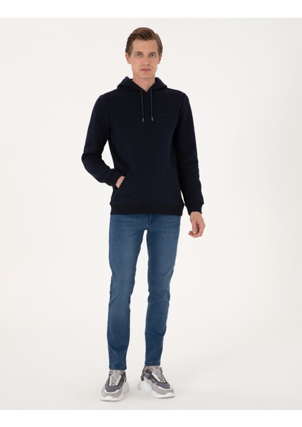Erkek Lacivert 2 Iplik Regular Fit Içi Polarlı Kapüşonlu Basic Sweatshirt 50314055-VR033 fırsatları