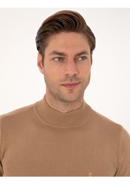 Erkek Camel Slim Fit Yarım Balıkçı Yaka Basic Triko Kazak 50314176-VR015 fiyatları