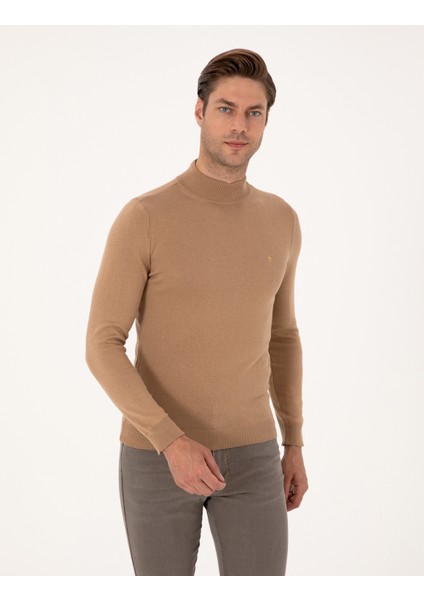 Erkek Camel Slim Fit Yarım Balıkçı Yaka Basic Triko Kazak 50314176-VR015 modelleri