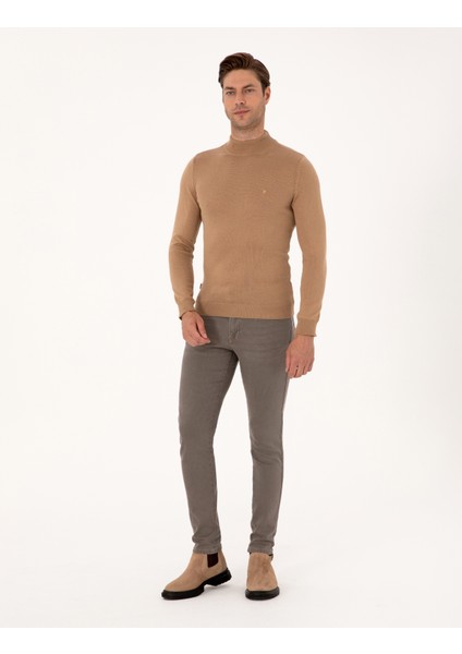 Erkek Camel Slim Fit Yarım Balıkçı Yaka Basic Triko Kazak 50314176-VR015 fırsatları