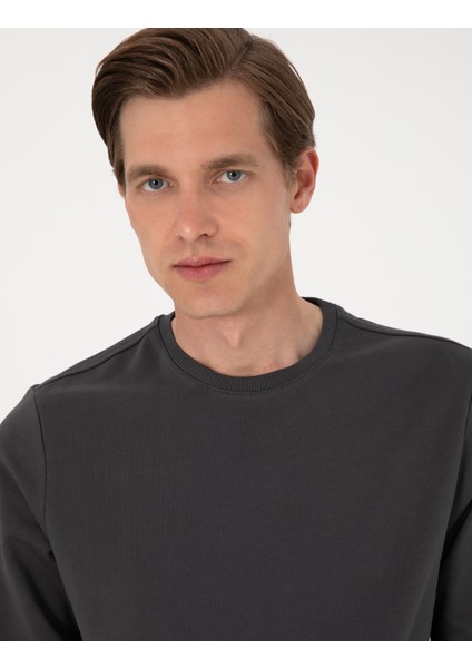 Erkek Antrasit 2 Iplik Regular Fit Bisiklet Yaka Basic Sweatshirt 50314054-VR006 fiyatları