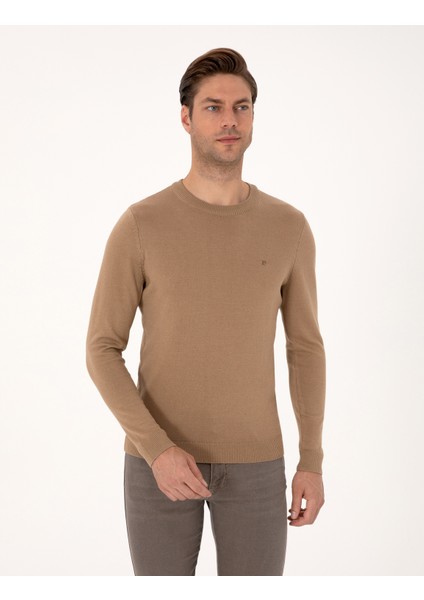 Erkek Camel Slim Fit Bisiklet Yaka Basic Triko Kazak 50314192-VR015
