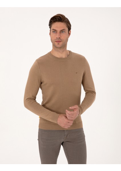 Erkek Camel Slim Fit Bisiklet Yaka Basic Triko Kazak 50314192-VR015 modelleri