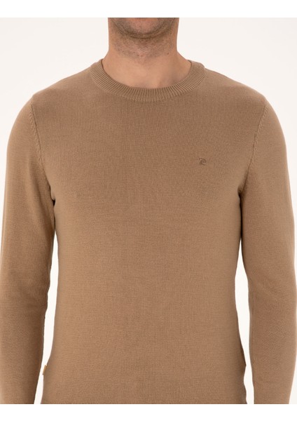Erkek Camel Slim Fit Bisiklet Yaka Basic Triko Kazak 50314192-VR015