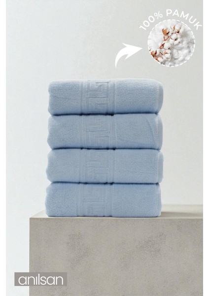 4'lü Mavi Greek El Havlusu - 50x90 Cm, 225 Gr, %100 Pamuk, Spa Ve Otel Havlusu, Günlük Kullanıma Uygun