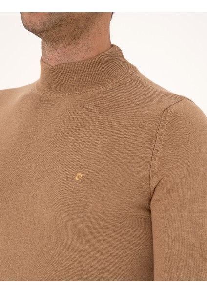 Erkek Camel Slim Fit Yarım Balıkçı Yaka Basic Triko Kazak 50314176-VR015