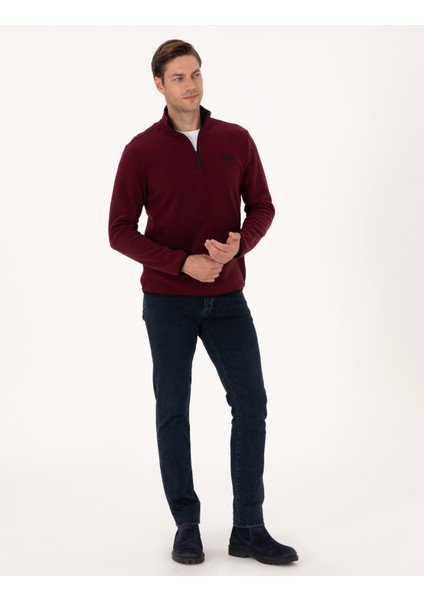 Erkek Bordo Regular Fit Yarım Fermuarlı Polar Sweatshirt 50314056-VR014 fırsatları