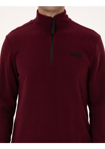 Erkek Bordo Regular Fit Yarım Fermuarlı Polar Sweatshirt 50314056-VR014