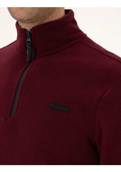 Erkek Bordo Regular Fit Yarım Fermuarlı Polar Sweatshirt 50314056-VR014