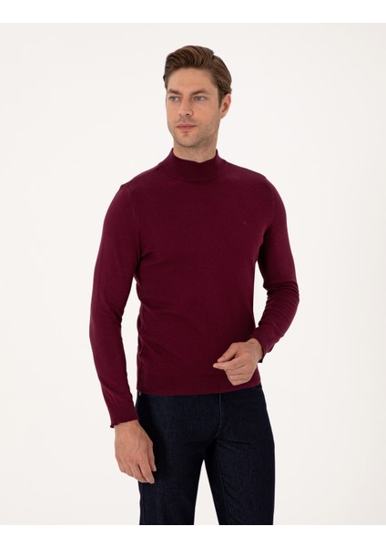 Erkek Bordo Slim Fit Yarım Balıkçı Yaka Basic Triko Kazak 50314176-VR014 modelleri